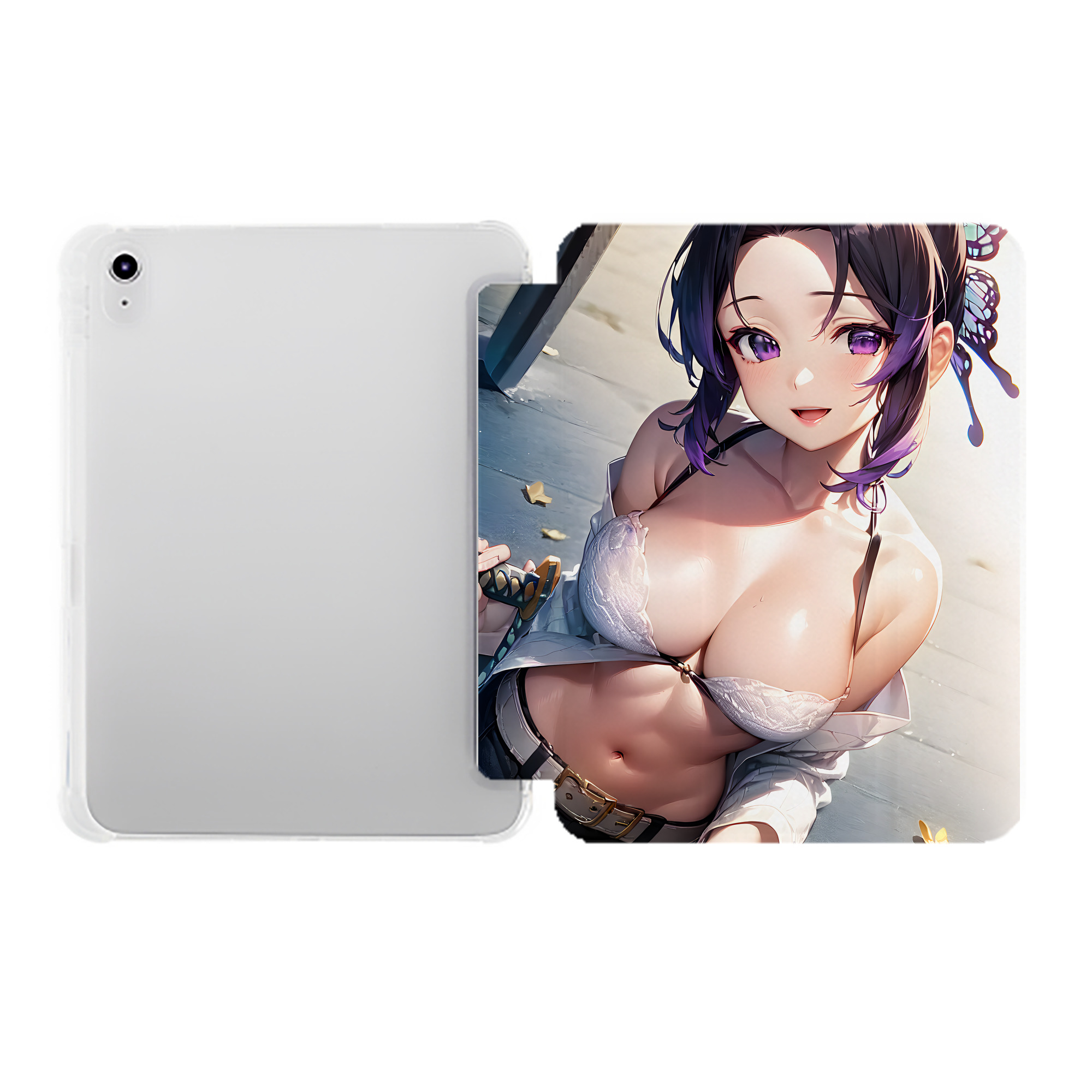 （画像用） 鬼滅の刃（きめつのやいば）蟲柱-胡蝶 しのぶ／こちょう しのぶ Kochou Shinobu IPad ケース ペン収納付き 三つ折りスタンド PUレザー×シリコン 対応機種9.5/10.5/10.9インチ